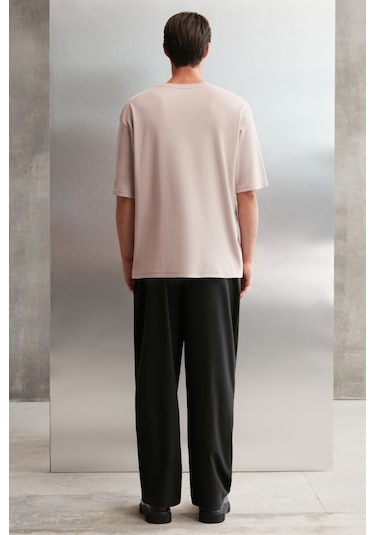 Grımelange Joel Erkek %100 Organik Pamuklu Kalın Kumaşlı Özel Dokulu Etiket Detaylı Oversize Pembe T Pembe