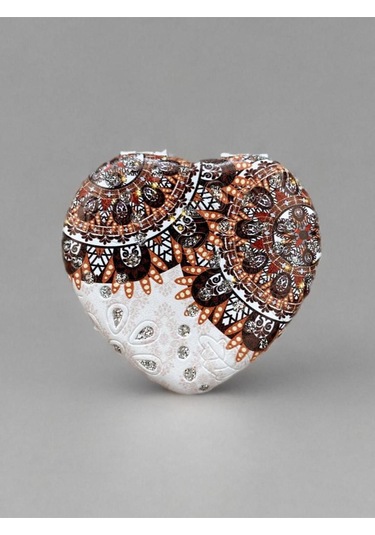 Işıltılı Karışık Desenli Çift Taraflı Kalp Şeklinde Cep Aynası Çanta Makyaj Aynası 7cm X 7cm Kod:23 Çok Renkli