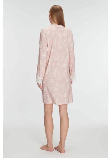 Bicomi Cotton Modal Uzun Kol Gecelik Gül