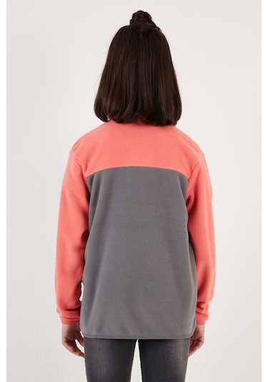 Lela Yumuşak Dokulu Fermuarlı Renk Bloklu Dik Yaka Cepli 2'Li Paket Hırka Çocuk Polar 5905001S2 Mor Siyah-Somon Gri