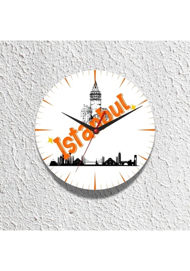 İstanbul Tasarımlı Duvar Cam Saati Beyaz