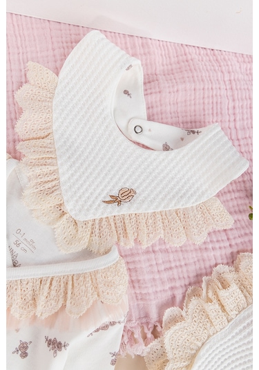 Çiçek Desenli Fistolu 5 Li Kız Bebek Hastane Çıkışı Bebek Takımı Çok Renkli