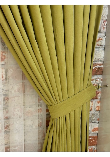Açık Fıstık Yeşili Renk Fon Kadife Perde Çift Kanat 1/3 Sık Pileli Dikim V-18 Açık Fıstık Yeşili