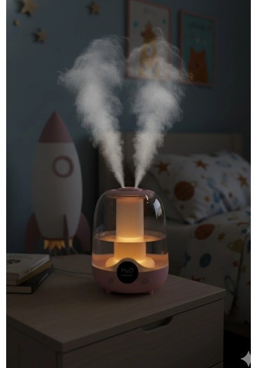 Glr K07 Pembe Çift Spreyli Ultrasonik Sessiz Hava Nemlendirici Ve Gece Lambası 3l Kapasite