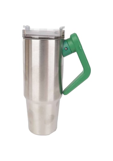 30 Oz Stanley Kupa, Kulplu Ve Samanlı Kapak, Vakum İzoleli  Seyahat Kupa, Sıcak Ve Soğuk İçecekler İçin Çift Duvarlı Paslanmaz Çelik Bardak Gümüş