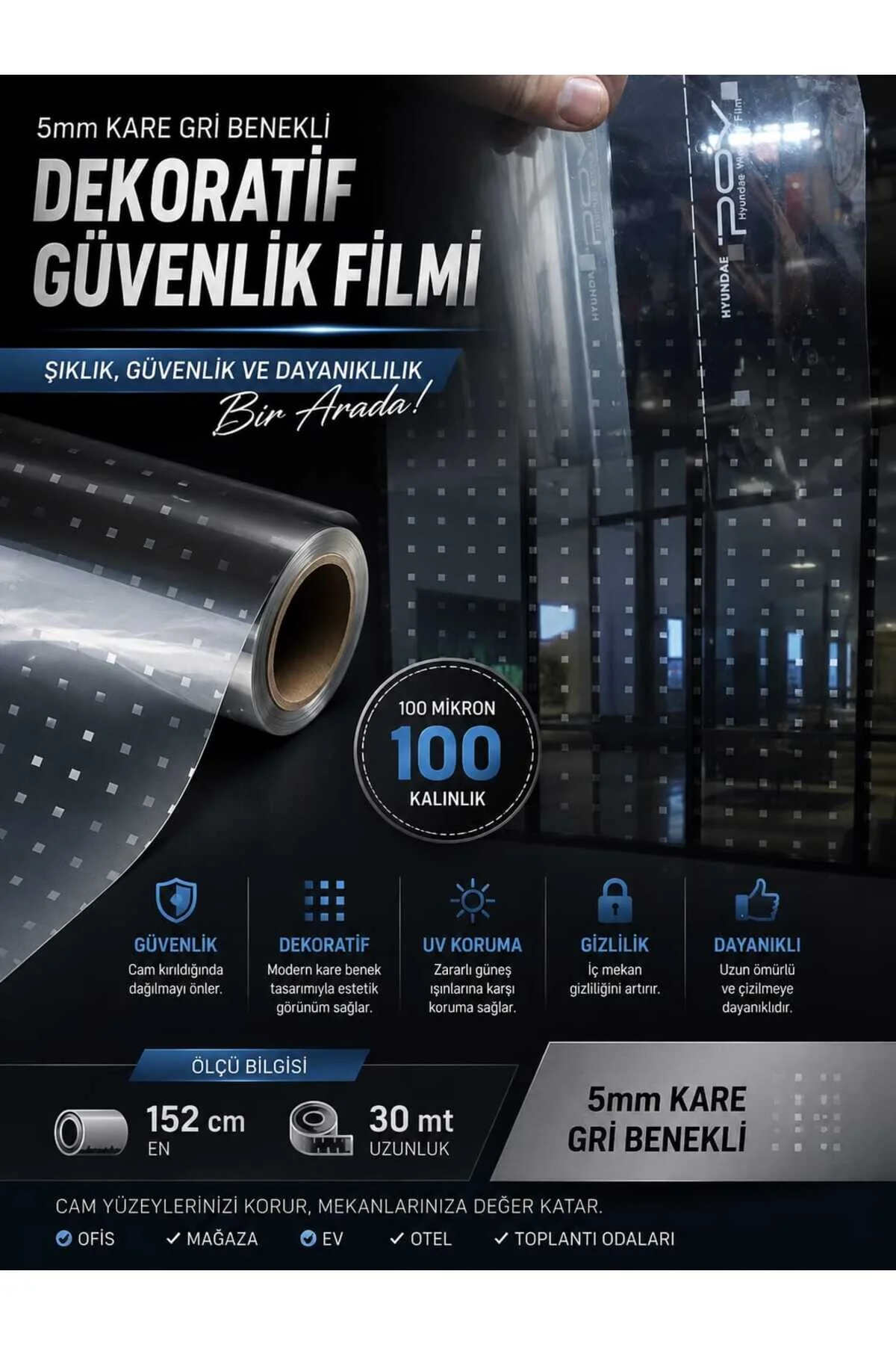 Dekoratif 5mm Kareli Güvenlik Cam Film