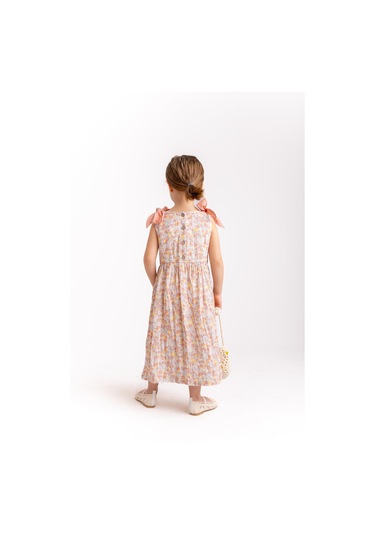 Omuzları Fiyonklu Çıtır Müslin Kız Çocuk Elbise Gül Kurusu Gülkurusu