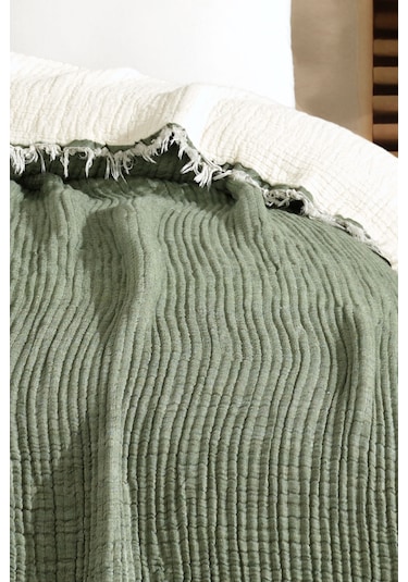 Varol 5 Katlı %100 Pamuk Müslin Yatak Örtüsü 230x240 Cm Yesıl/cıftkısılık Yeşil