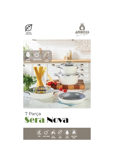 Amboss Sera Nova 7 Parça Seramik Tencere Tava Seti Beyaz