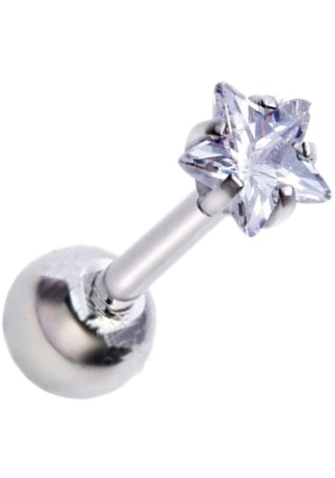 Suntek 3 Boyutlu 316l Çelik Yıldız Şeffaf Zirkon Kulak Gümüş