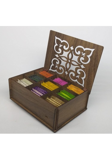 Ahşap Çay Kutusu Tea Box 9 Bölmeli Gdz 72 Adet Bitki Çayı Dahil Çok Renkli