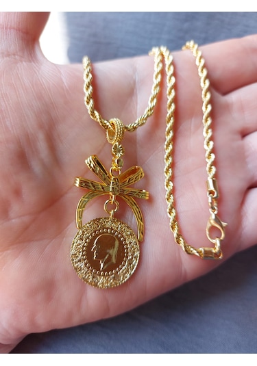 Fiyonk Yarım Altınlı Taihli Kolye 24ayar Altın Kaplama 60cm