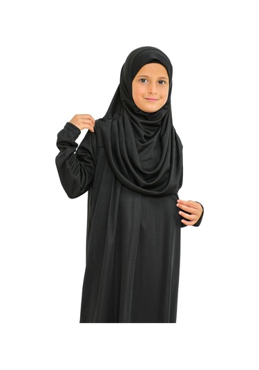 İki Parça Çocuk Elbisesi Seti Eşarp İle Takım Siyah