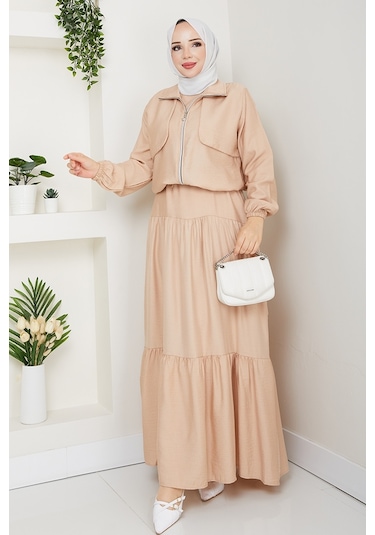 Milda Ceket Elbise İkili Takım 1579 - Bej Bej