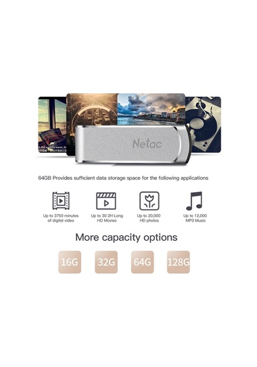 Netac U388 Yüksek Hızlı Usb3.0 Metal Döner Araç Bilgisayarı U Disk, Kapasite: 64gb