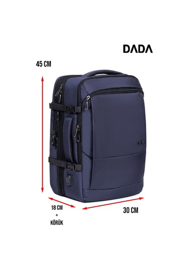 Dada USB Type-C Girişli Fonksiyonel Laptop Sırt ve Seyahat Çantası Lacivert 15,6 İnç 40 Litre