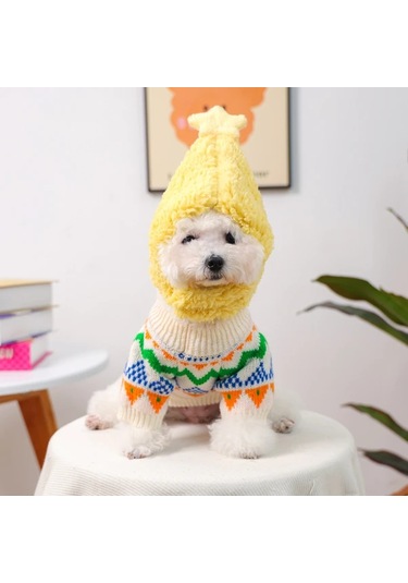 Elmpaly Küçük Köpekler İçin Çift Katlı Polar Astarlı Sarı Kış Şapkası