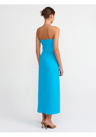 Dilvin Straplez Elbise Aqua Açık Mavi