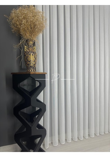 Tül Perde Yeni Nesil Çelik Desen Gramajlı Etek Kurşun Sarımlı Ekru