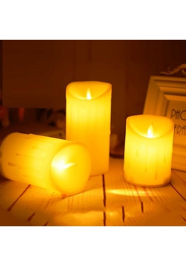 Vıp Kalite 3 Adet Büyük Orta Küçük Titrek Yanan Mum Sallanan Mum Led Işıklı Mum Pilli Mum Led Mum