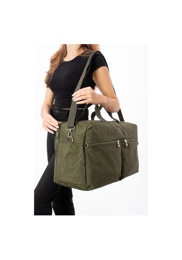 Seyehat Spor Çantası Kabin Boy Valiz 45 35 Cm Omuz Ve Çapraz Askılı Hafif Klinkır Çanta Su İtici Yeşil