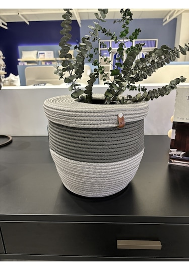 Kopya - Patrick Jüt Hasır Görünümlü Çöp Kovası, Dekoratif Sepet, Kağıt Çöpü Sepeti Griantrasit