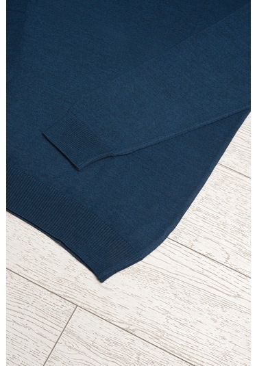 Woolen World Bisiklet Yaka Battal Büyük Boy Yünlü Triko Kazak İndigo