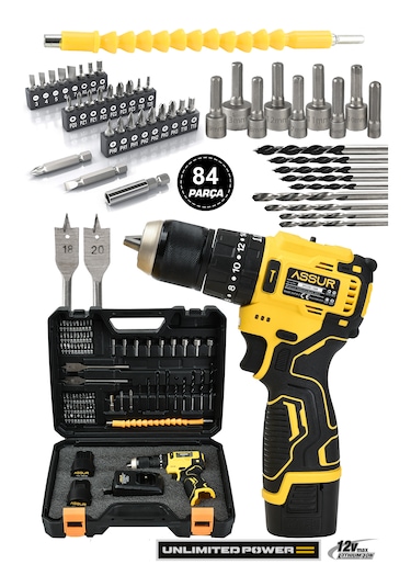 Assur ASR107 12V 1.5Ah Çelik Mandrenli Matkap Akülü Vidalama Sarı
