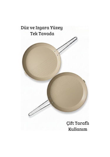 33 Cm Çift Taraflı Granit Balık & Et Tavası Kahverengi