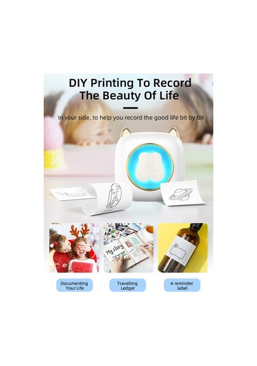 Yunboo C23 Beyaz Termal Etiket Yazıcı - Bluetooth, 203dpi, 1200mah Pil - 6 Adet Termal +5 Yapışkan +3 Renkli Kağıt Seti