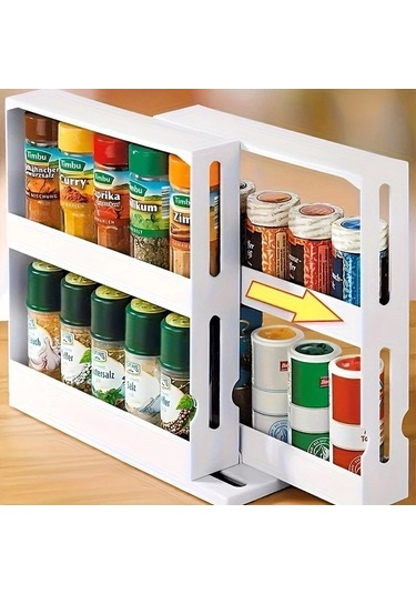 Fochsia 1 Adet Beyaz 2 Katlı Döner Baharatlık, Mutfak & Ofis Düzenleyici Beyaz