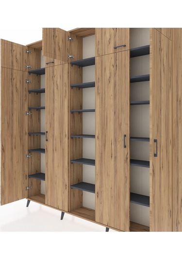 Arges Dolap 18 Raflı 9 Kapaklı 220x30x243 Çam-çam/antrasit Atlas Çam/antrasıt