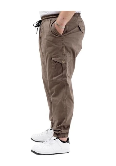 Büyük Beden Keten Kargo Jogger Valencia 21911 Toprak Toprak