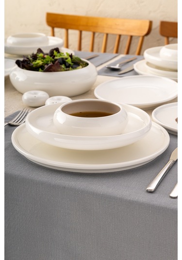 İstanbul Porselen Kınalıada 53 Parça 12 Kişilik Yuvarlak Yemek Takımı Beyaz