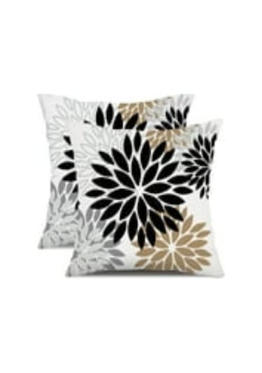 Konesam 2 Adet 45x45 Cm Su Geçirmez Akrilik Çiçek Desenli Dış Mekan Yastık Kılıfı - Kahverengi Siyah Gri, Balkon/patio Dekoru, Gizli Reçme, Yıkama Kolay Siyah