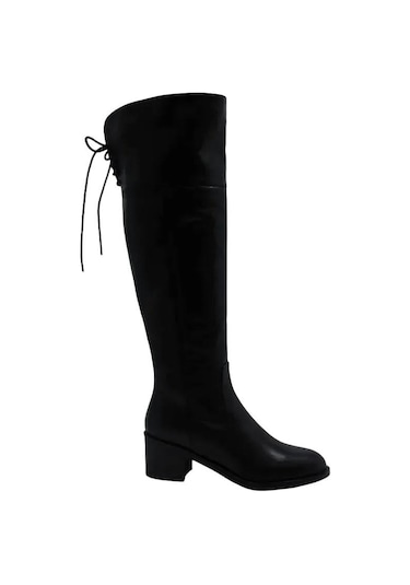 Poletto Hakiki Deri Sıyah Çizme Topuklu 3176 17 Bfl Yk-481 Siyah