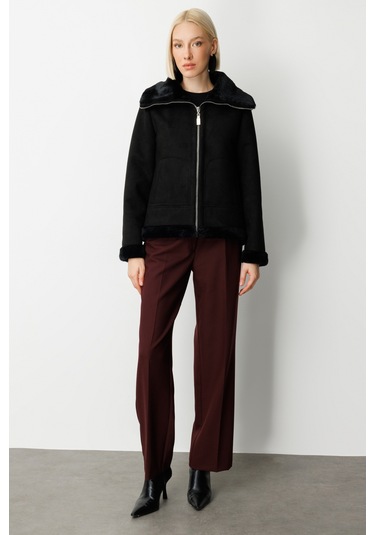 Ekol Kadın İçi Peluşlu Güderi Mont 8005 Siyah Siyah