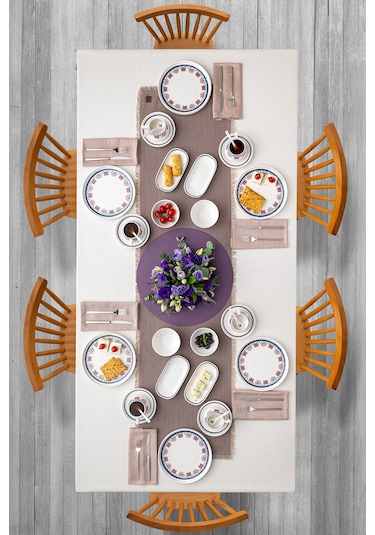 Emsan Ethnic Pink Porselen 32 Parça 6 Kişilik Kahvaltı / Servis Beyaz