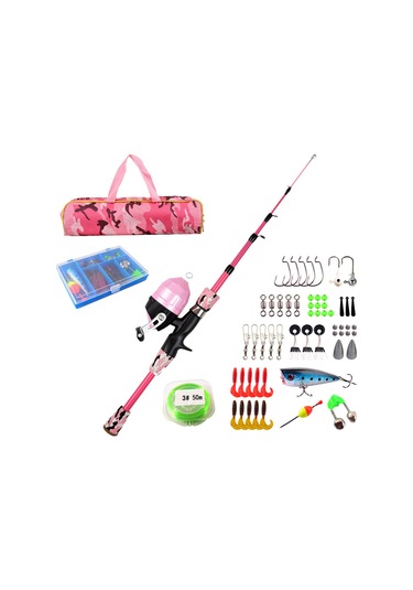 Vkemall Çocuklar İçin 1.5m Camo Pembe Telescope Olta Seti - Başlangıçcılar İçin Dışarıda Balık Tutma Malzemeleri