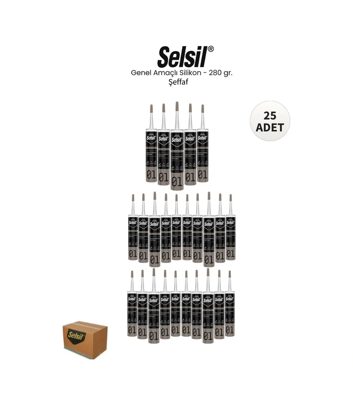 Selsil Genel Amaçlı Şeffaf Silikon 280 Gr. - 25 Adet Şeffaf