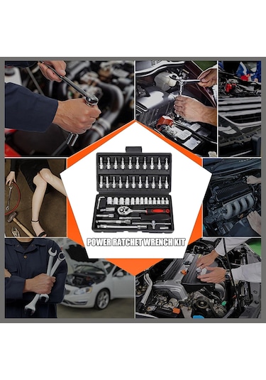 Kablosuz İnce Cırcır Seti, Kablosuz İnce Cırcır, Depolama Araç Kutusu İle Ev El Aleti Seti, Otomatik Mekanik El Alet Kiti Siyah