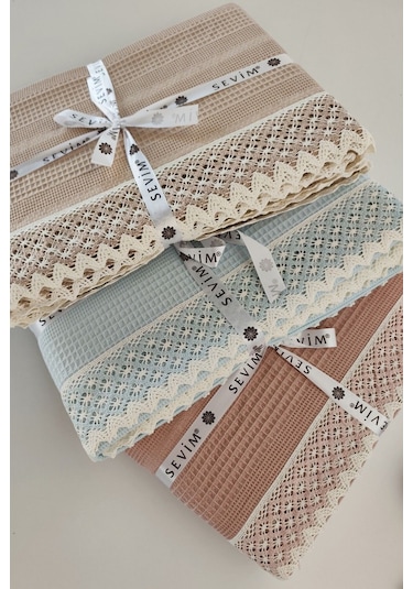 Tek Kişilik İki Renkli Kopanaki Dantelli Petek Pike - Waffle Dokuma -160x230 Cm-kapuçino Cappuccıno Cappuccino