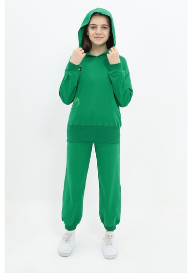 Toontoy Kız Çocuk Baskılı Eşofman Takım Çimen Yeşili