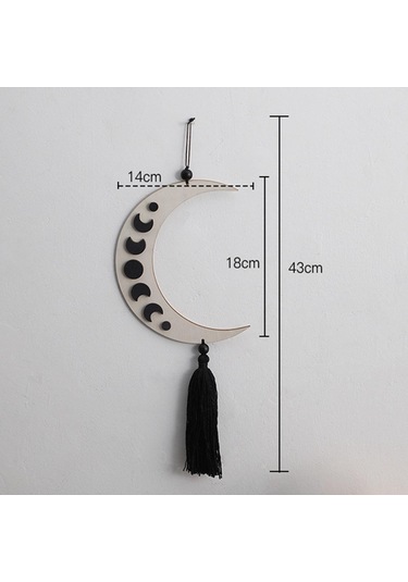 Homyl Püsküllü Siyah Göksel Evre Ahşap Duvar Sanatı Hilal