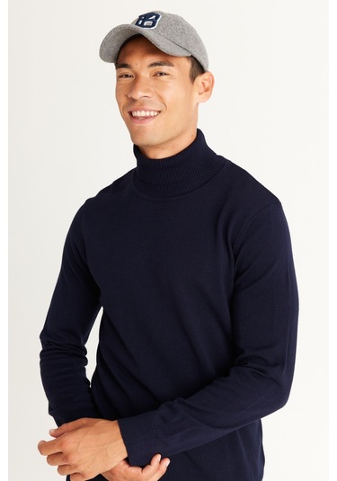 AC&Co / Altınyıldız Classics Erkek Lacivert Standart Fit Tüylenme Yapmayan Tam Balıkçı Yaka Triko Kazak 4A4922100004LACS Lacivert