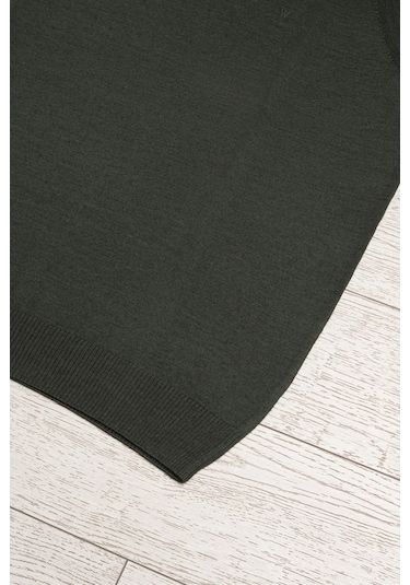 V Yaka Battal Büyük Boy Yünlü Kolsuz Triko Süveter Yeşil