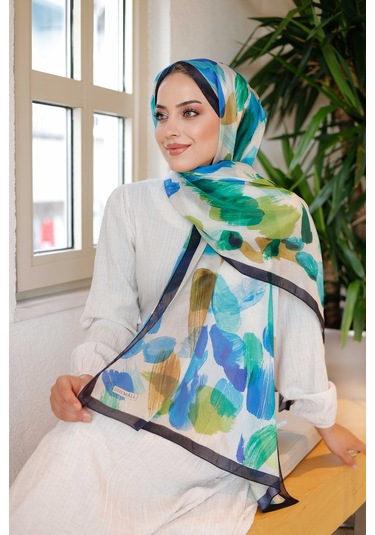 Mimiyum Nayf İpek Şal Pastel Desen Lacivert