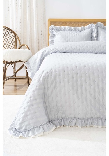 Hola Gri Çift Kişilik Yatak Örtüsü Takımı 3 Parça Uyku & Çeyiz Seti Gri