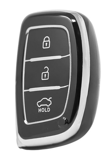 Hyundai Accent Kona Santa Fe İoniq Solaris Elentra İ10 İ40 İx30 İx35 3 Buton Nano Anahtar Kılıfı Siyah-gümüş