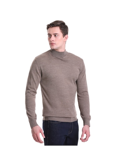 Hatemoğlu Vizon Regular Fit Düz Yarım Balıkçı Yaka Yünlü Triko Kazak 34271 Vizon
